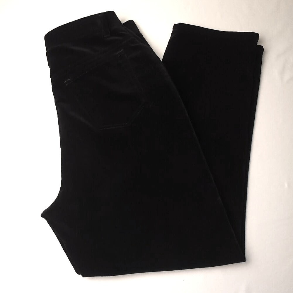 Jones New York Women Jeans Black Size 12P Velvet Straight Leg High Rise Stretch